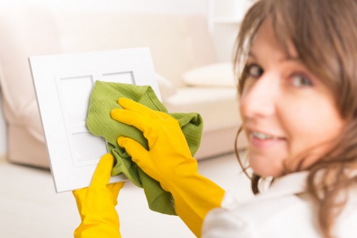 Professional cleaning process in a residential interior